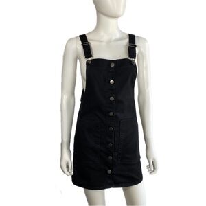 So Pinafore Style Black Stretch Jean Overall Dress